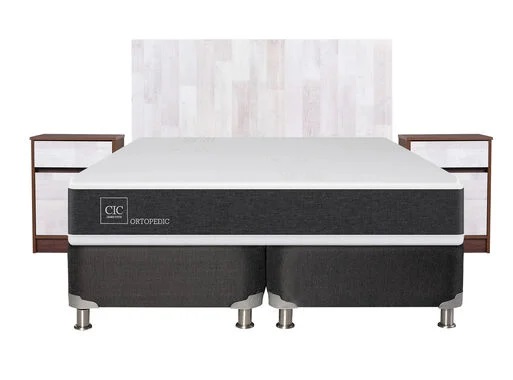 Box Spring New Ortopedic B5 Black 2 Plazas Base Dividida + Set Muebles Legno Cic